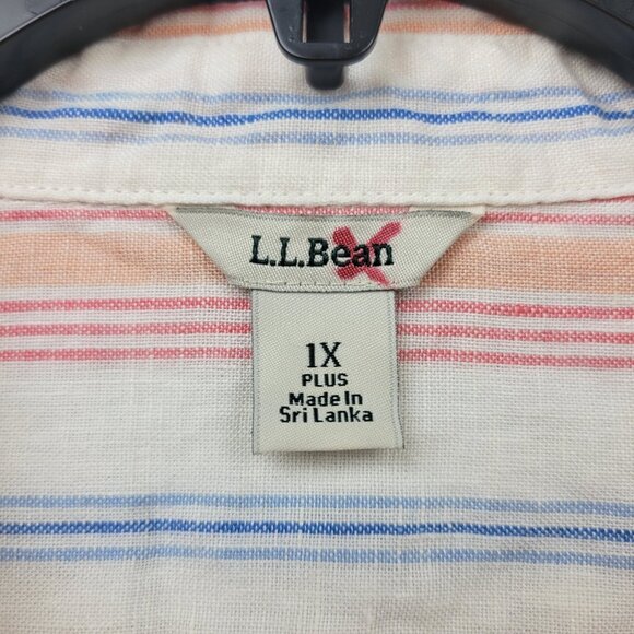 LL Bean Womens Linen Button Down Striped ShirtSize 1X Neutral Pastel Beachy - Picture 3 of 13